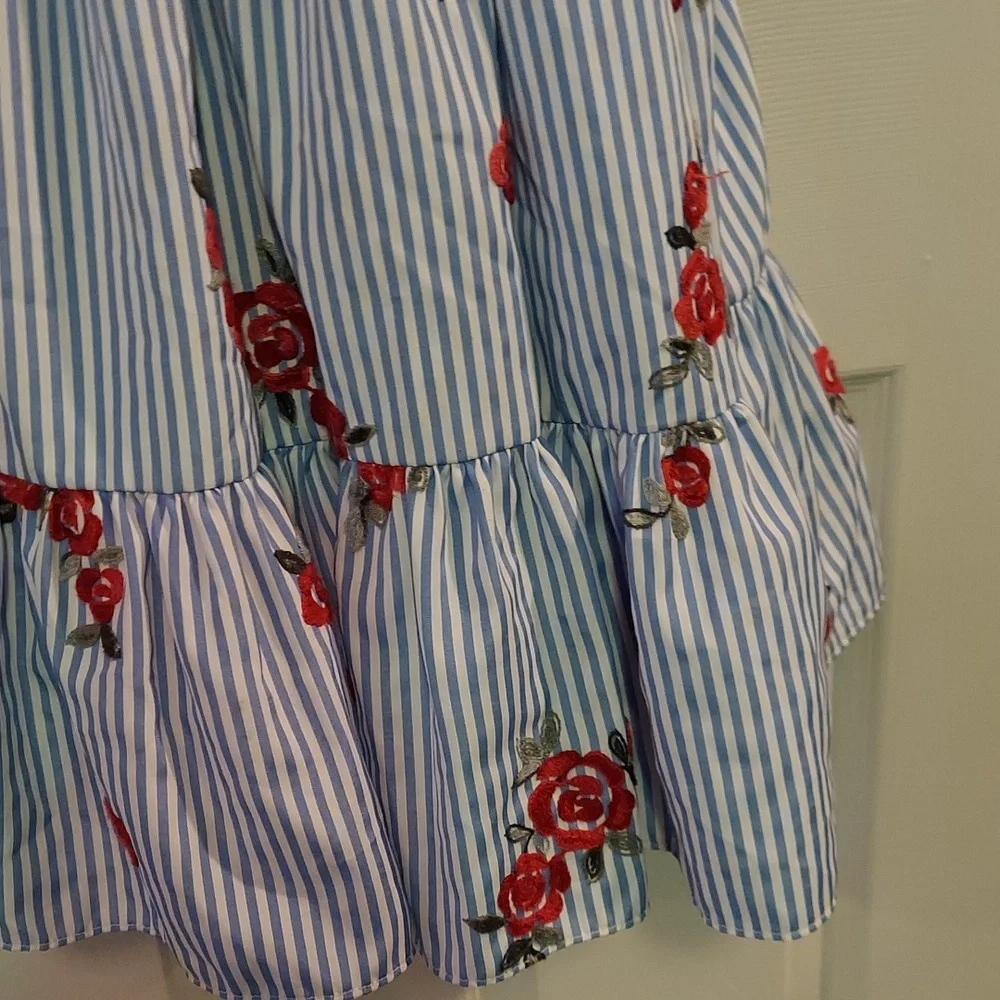 Rare Editions Embroidered Floral Striped‎ Dress Size 14